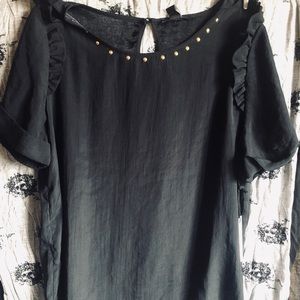 BLACK Top w/ BRASS STUDS & Flounce Cuff Sleeves